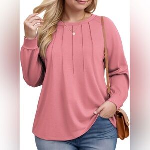 Karalin Pleated Pink Pullover Sweatshirt Chic Plus Size 4X NWT